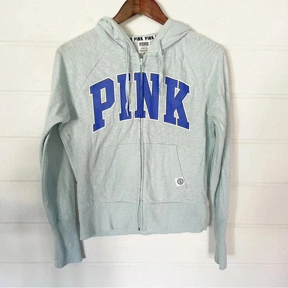 PINK Victoria’s Secret Full-Zip Thumb Holes Printed Hoodie Size Small - Picture 1 of 10